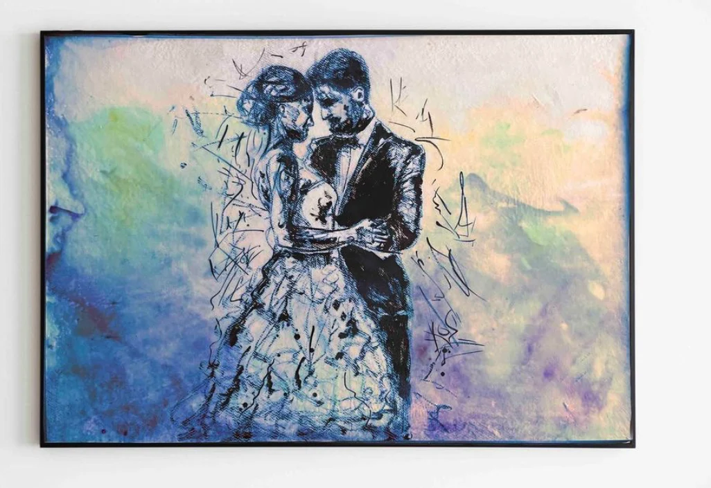 Tableau illustré d’un couple de mariés